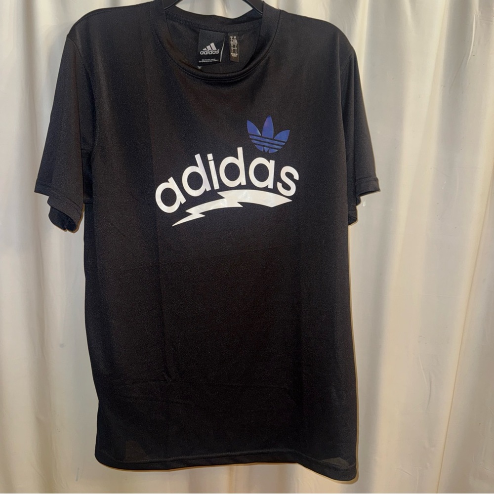 Adidas Men's Black Tee with Blue Logo